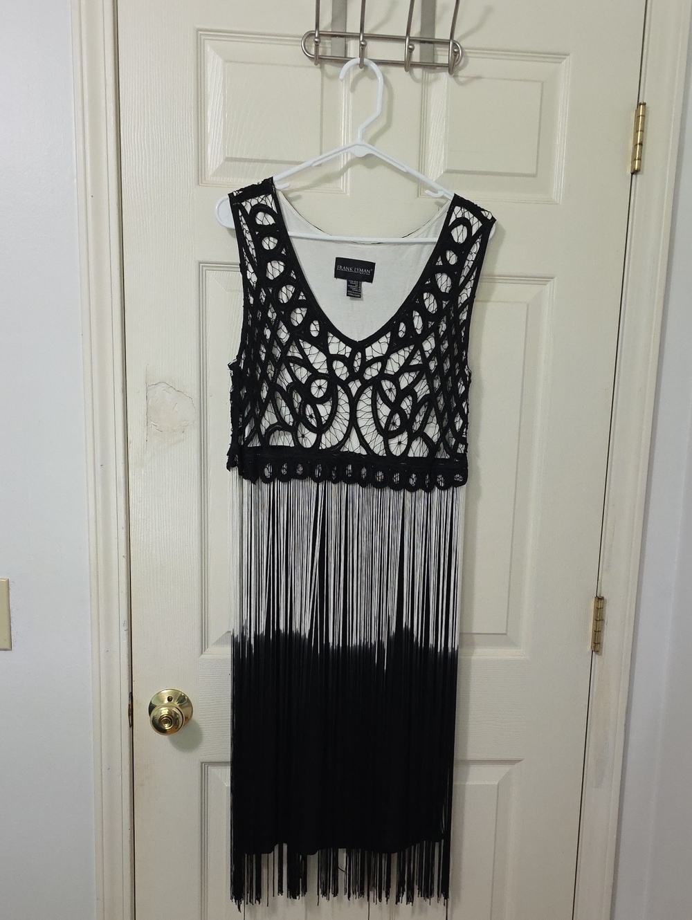 Frank Lyman Design Black Crochet Fringe Midi Dress